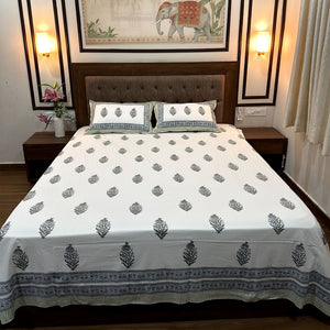 RAJASTHANI HAND BLOCK PRINT  PREMIUM BEDSHEET – ELEGANT FLORAL PATTERN - newkasa