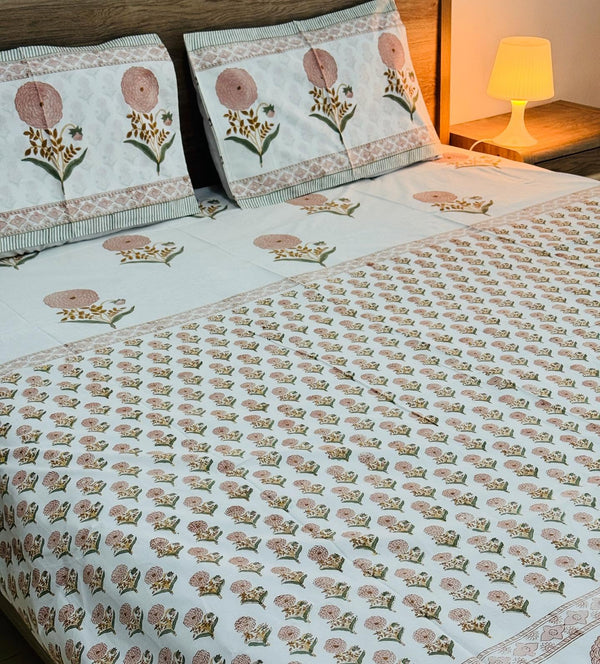 Gulabi Saaz – Jaipuri Hand Block Cotton Bedsheet (QUEEN SIZE 90*108)