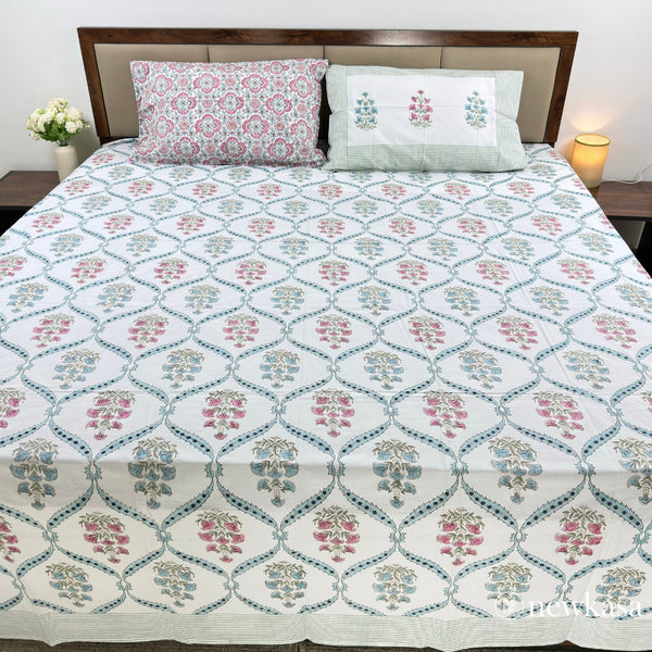GULABI-NEEL BAAG – Handblock Cotton Bedsheet (Queen 90×108)
