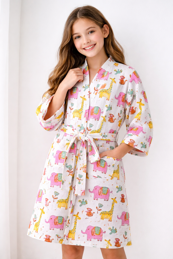 Safari Play Waffle Cotton Bathrobe for Kids
