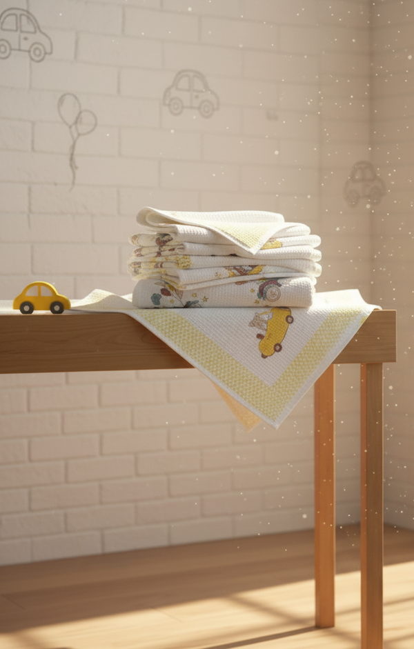 Benny’s Balloon Waffle Handblock Printed Baby Towel Set of 2