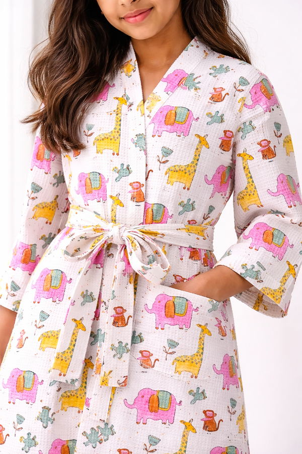 Safari Play Waffle Cotton Bathrobe for Kids