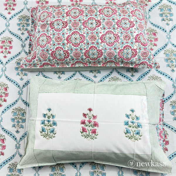 GULABI-NEEL BAAG – Handblock Cotton Bedsheet (Queen 90×108)