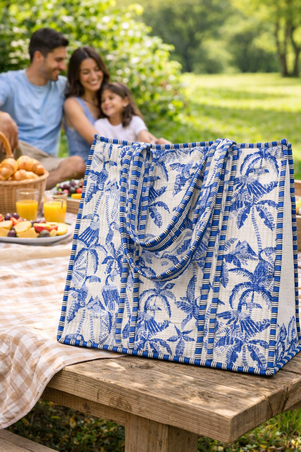Indigo Block Print Quilted Tote Bag