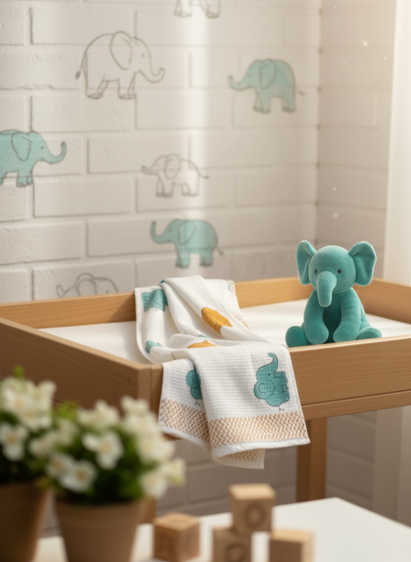 Elephu Waffle Handblock Printed Baby Towel Set of 2