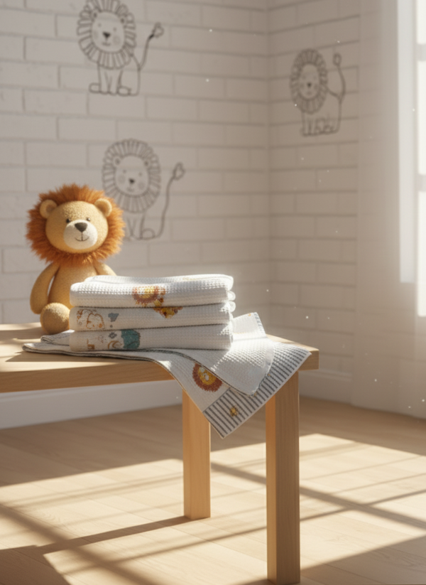 Simbaa’s Safari Waffle Handblock Printed Baby Towel Set of 2