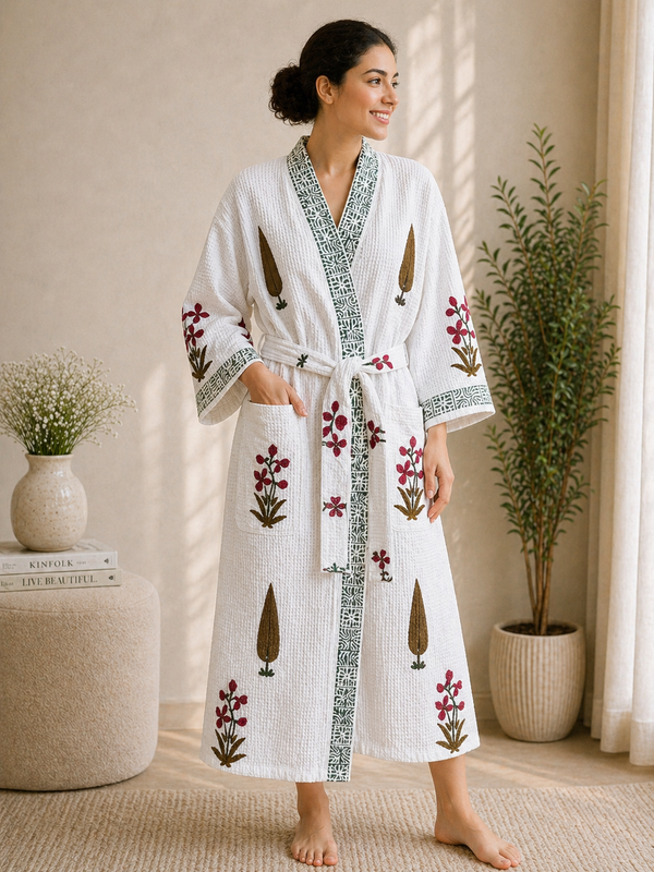 Meadow Vine Waffle Cotton Bathrobe