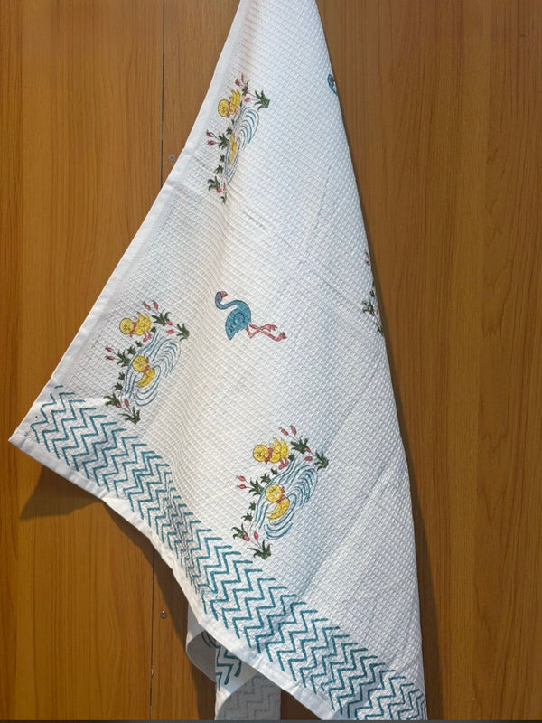 Puddle Pals waffle handblock printed baby towel with duckling pond motifs – Newkasa.

Handblock printed waffle cotton baby towel featuring ducklings and flamingo accents – Newkasa.

Jaipuri waffle baby towel with playful duck pond print and chevron border – Newkasa.