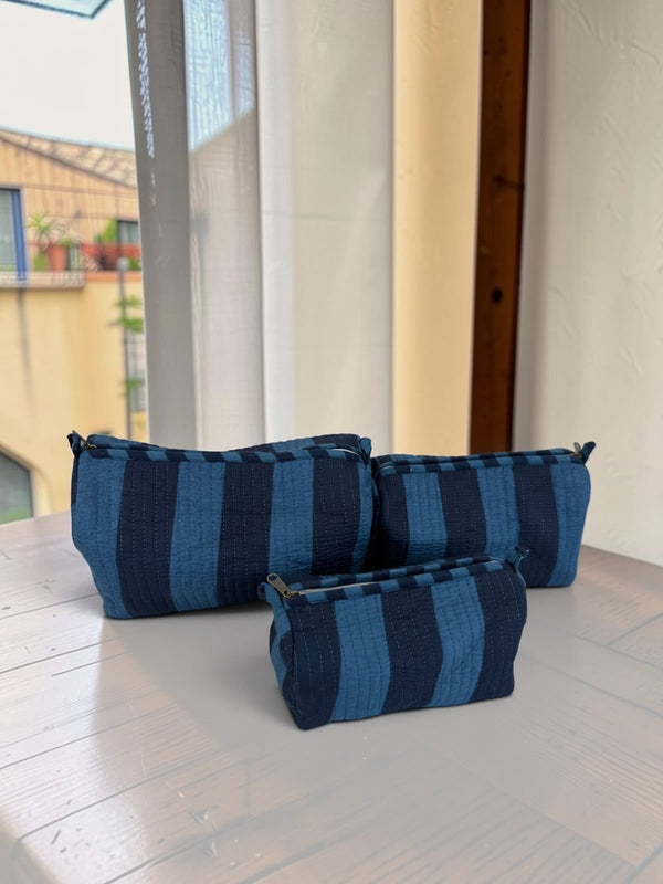 Blue stripe pouch set