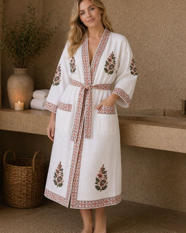 Rustic Bloom Waffle Cotton Bathrobe