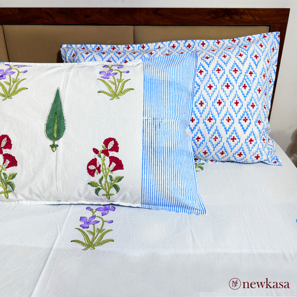 Meera Mahal Rang - Spring Courtyard Embroidered Cotton| King 108×108 | Multicolour Floral | Newkasa Premium Collection