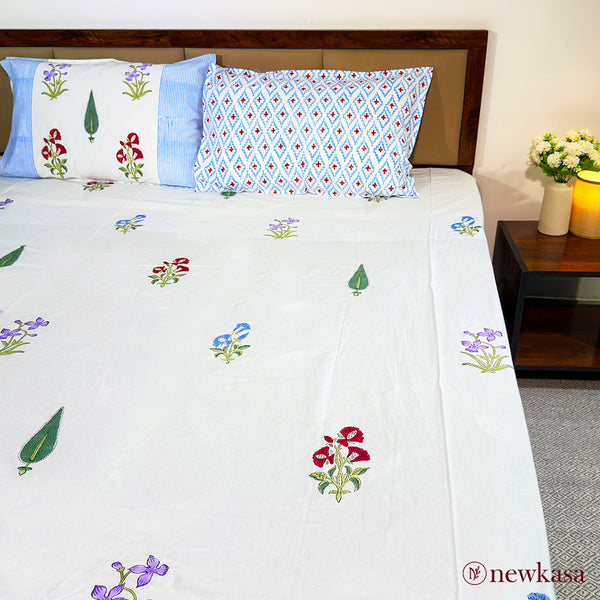 Meera Mahal Rang - Spring Courtyard Embroidered Cotton| King 108×108 | Multicolour Floral | Newkasa Premium Collection