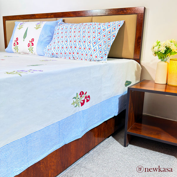 Meera Mahal Rang - Spring Courtyard Embroidered Cotton| King 108×108 | Multicolour Floral | Newkasa Premium Collection