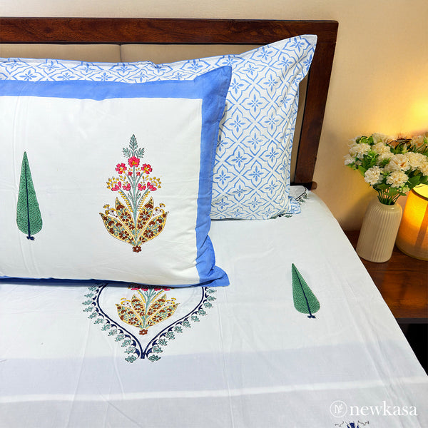 GULSHAN-E-THAR - Jaipuri Cotton Double Bedsheet with Pillow Covers | Premium Sanganeri Floral Print | 100% Soft Cotton
