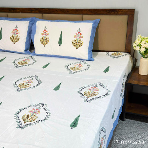 GULSHAN-E-THAR - Jaipuri Cotton Double Bedsheet with Pillow Covers | Premium Sanganeri Floral Print | 100% Soft Cotton