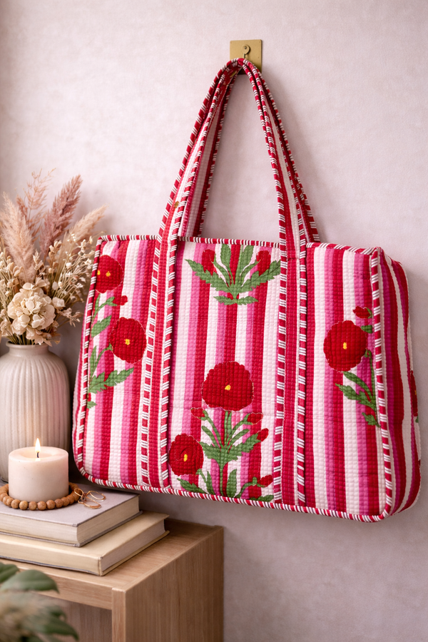 Laal Gulnaar Stripe Tote Bag