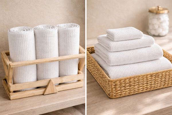 Premium White Waffle Cotton Bath Towel Set – 290 GSM
