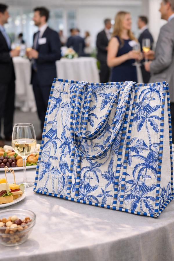 Indigo Block Print Quilted Tote Bag