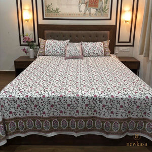 JAIPURI ROYAL PREMIUM COTTON BEDSHEET WITH ROSE PRINT (QUEEN SIZE 90*108) - newkasa