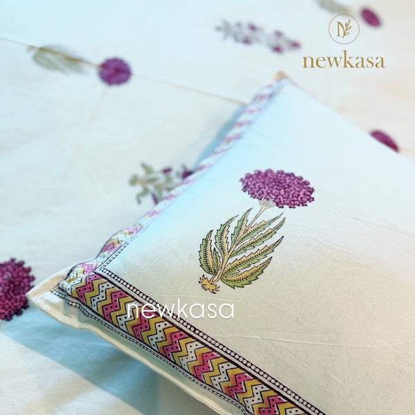 MAROON FLORAL HAND BLOCK PRINT PREMIUM COTTON BEDSHEET (QUEEN SIZE 90*108) - newkasa