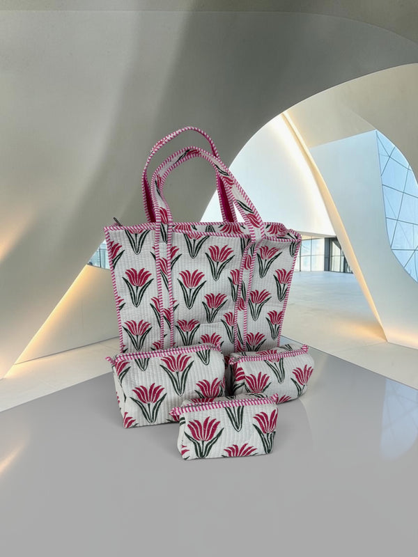 Tulip Flower Handblock Tote bag