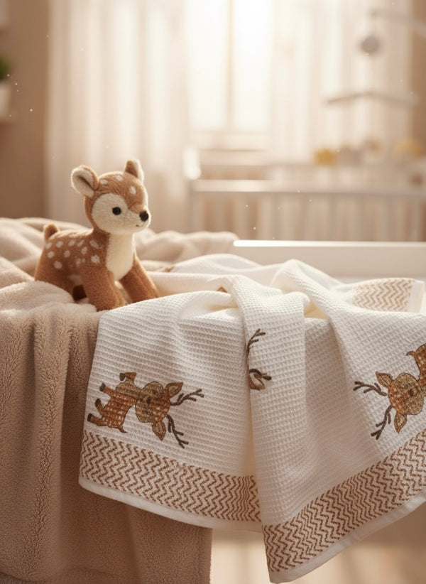 Rudy Reindeer Waffle Handblock Printed Baby Towel Set of 2