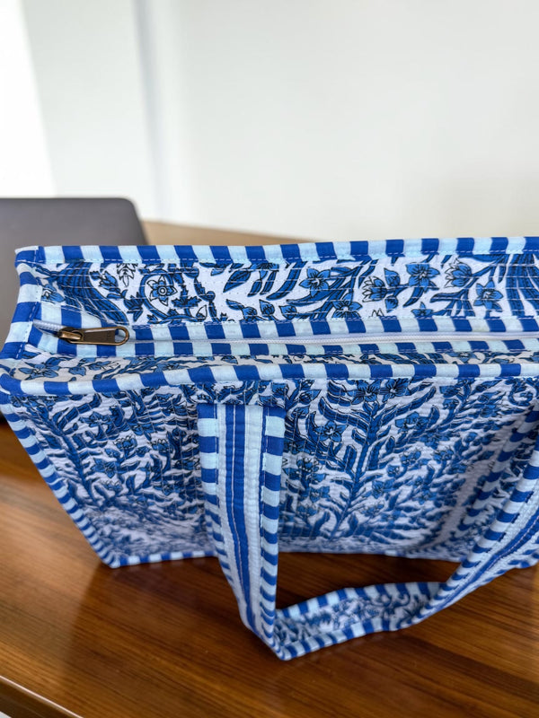 Quilted Tote Bag - Indigo Botanica