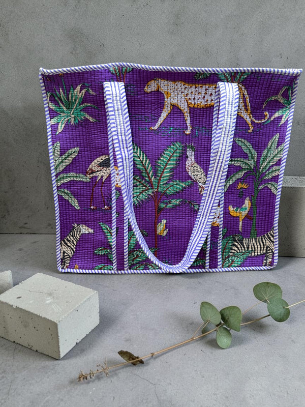 Quilted Tote Bag - Violet Safari