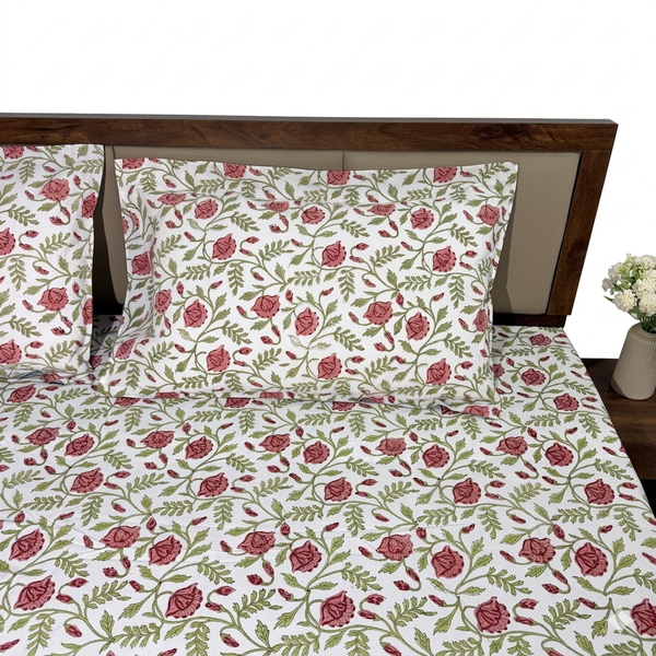 Gulaab Baag – Handblock Percale Cotton Bedsheet