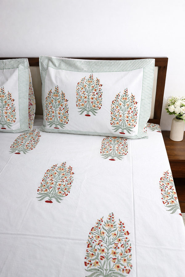 SUKOON VATIKA – Handblock Percale Cotton Bedsheet