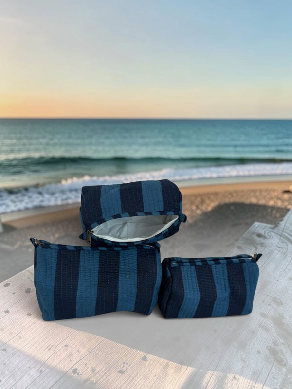 Blue stripe pouch set