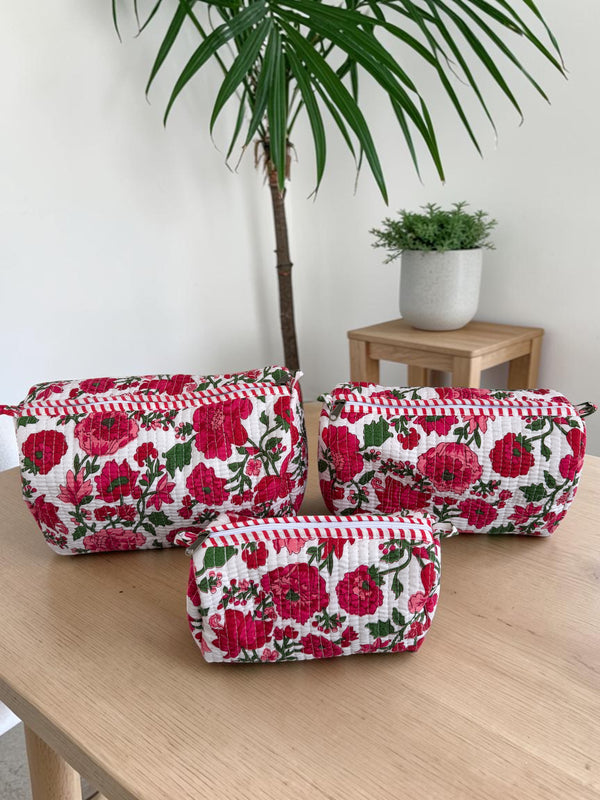 Quilted Pouch Trio - Ruby Floral