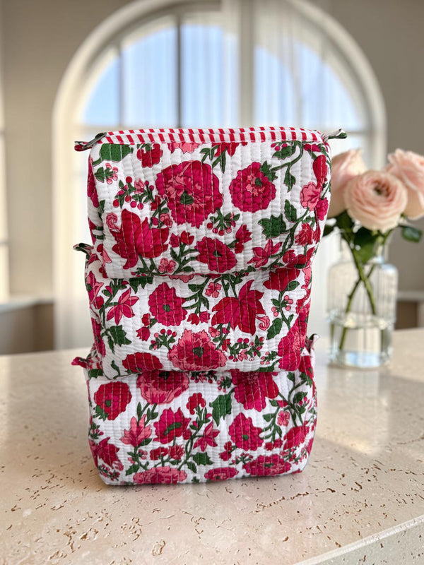 Quilted Pouch Trio - Ruby Floral
