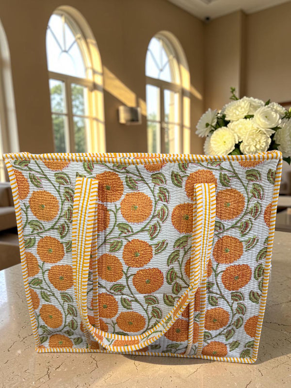 Quilted Tote Bag - Saffron Bloom