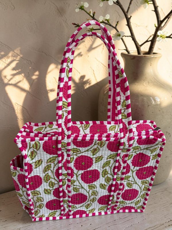 Rosy Bloom Quilted Tote Bag