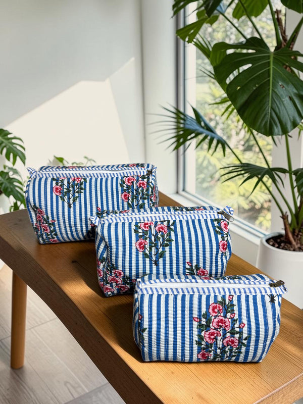 Quilted Pouch Trio - Floral Tide
