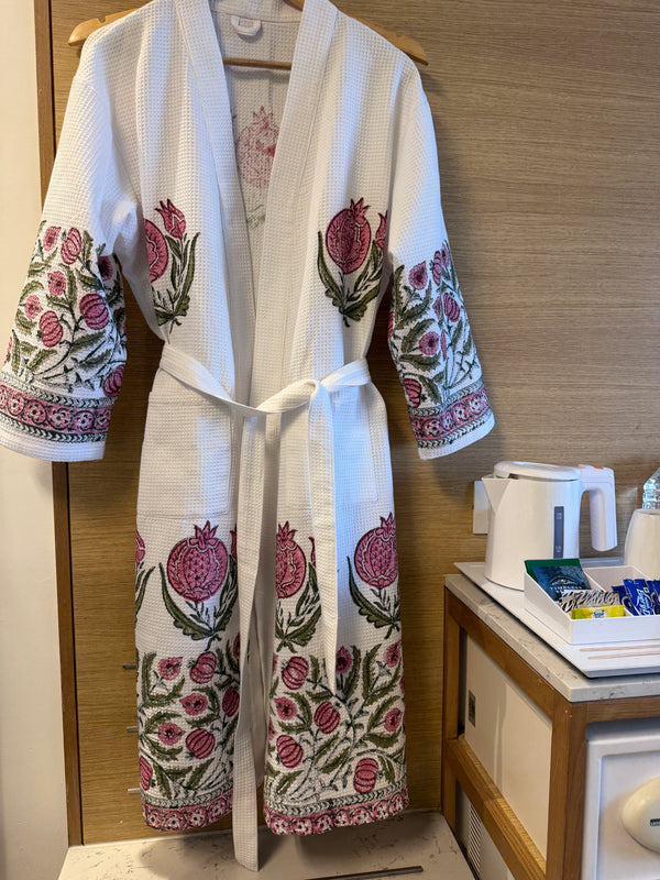 Anar Baagh Waffle Handblock Printed Bathrobe