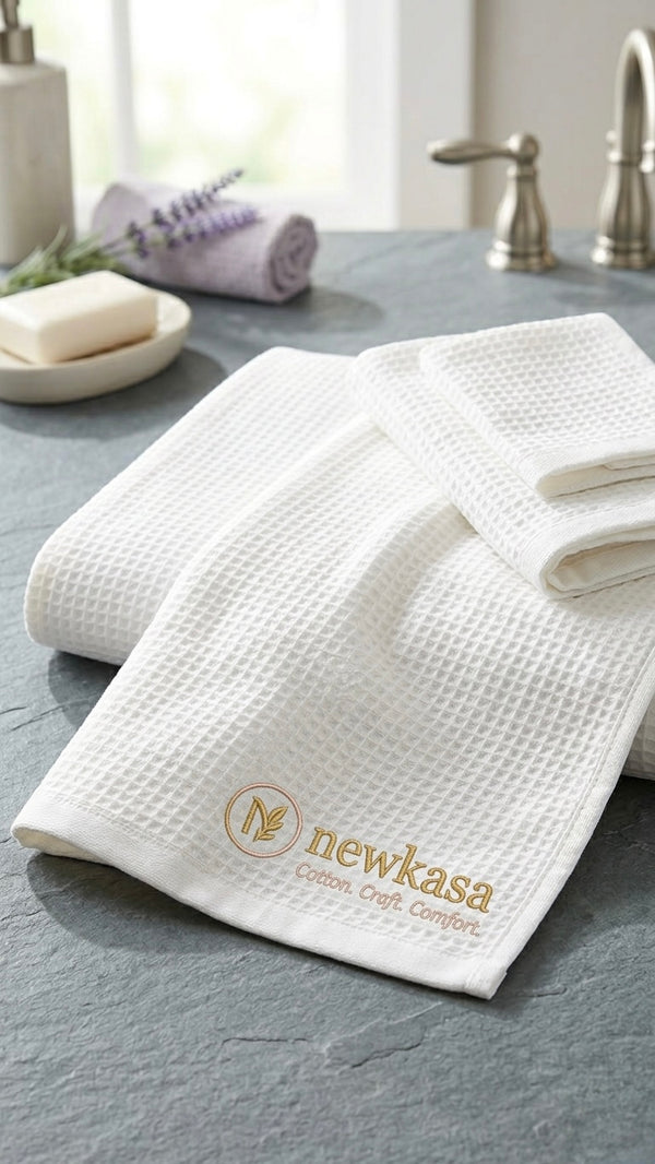 Premium White Waffle Cotton Bath Towel Set – 290 GSM