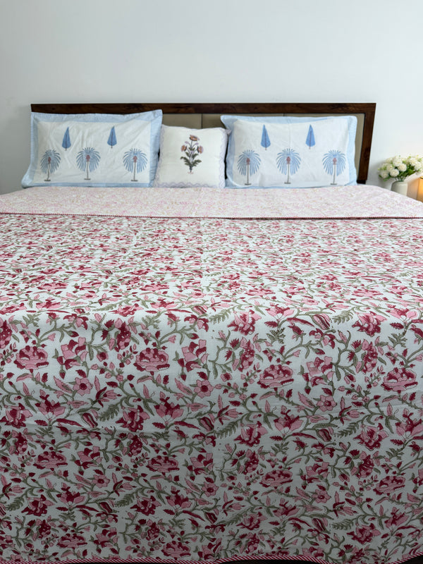 Crimson Bloom Reversible Muslin Cotton Dohar
