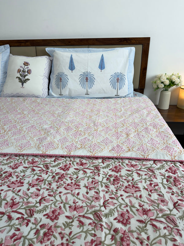 Crimson Bloom Reversible Muslin Cotton Dohar