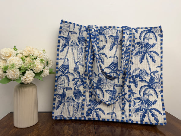 Indigo Block Print Quilted Tote Bag