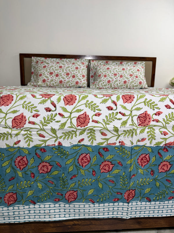 Gulaab Baag – Handblock Percale Cotton Bedsheet