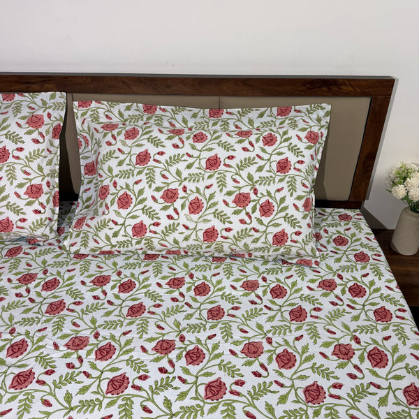 Gulaab Baag – Handblock Percale Cotton Bedsheet