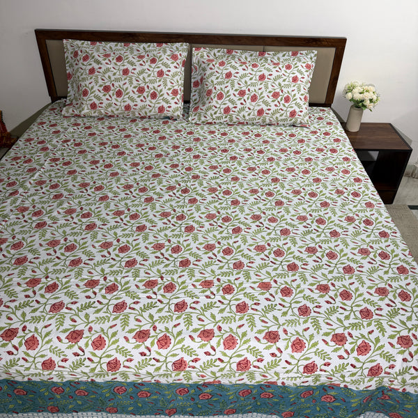 Gulaab Baag – Handblock Percale Cotton Bedsheet