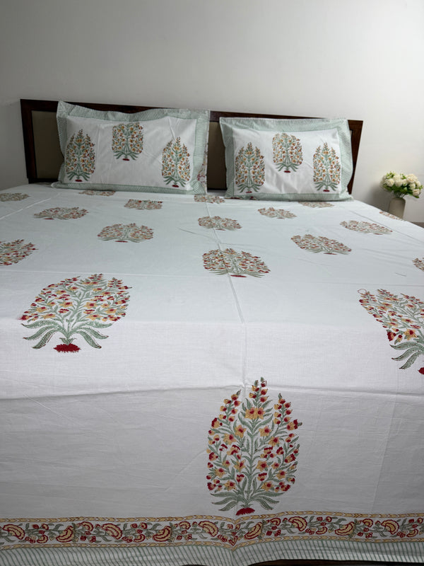 SUKOON VATIKA – Handblock Percale Cotton Bedsheet