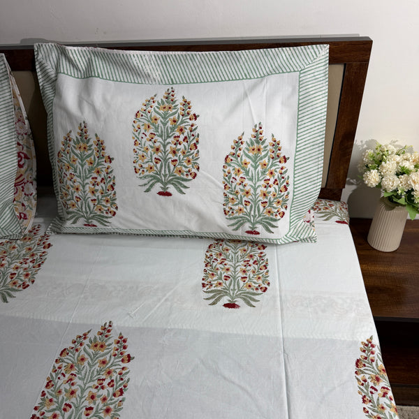 SUKOON VATIKA – Handblock Percale Cotton Bedsheet