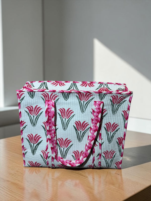 Pink Blossom Handblock Tote bag