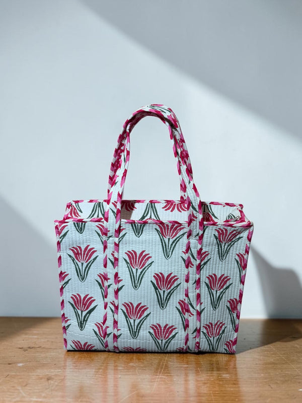 Pink Blossom Handblock Tote bag