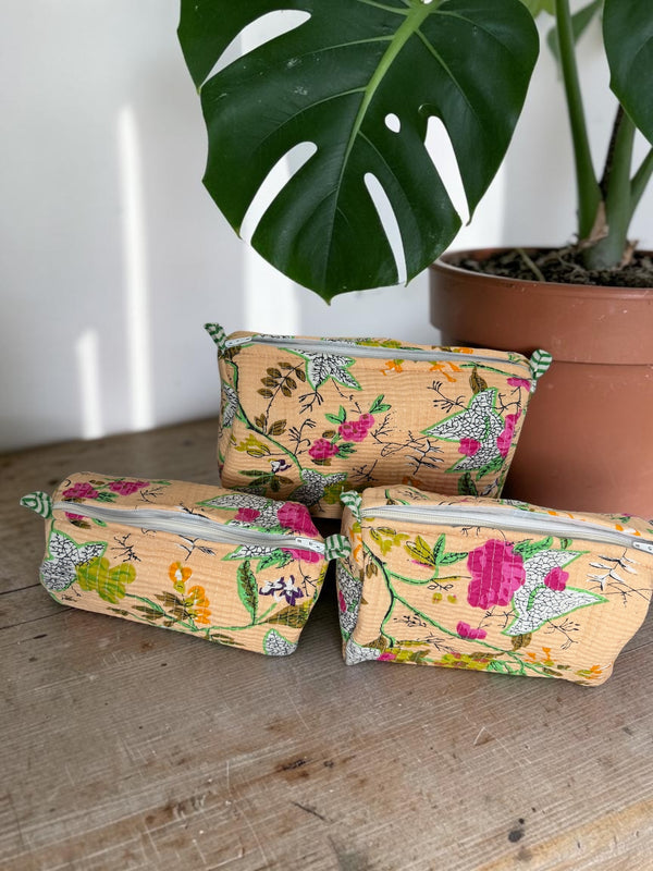 Quilted Vanity Bags – Peach Flora