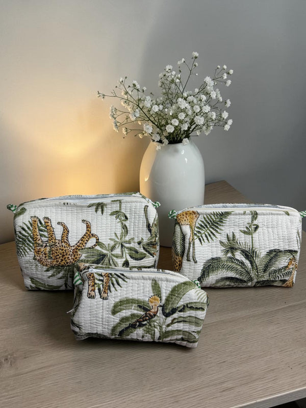 Quilted Pouch Trio- Ivory Safari